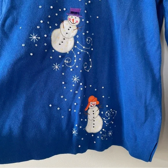 3/$20 Quacker Factory Blue Snowman Knit Top - Picture 3 of 10